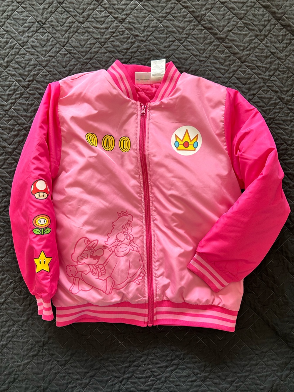 Nintendo Hot Pink Super Mario Zip Jacket with Striped Trim